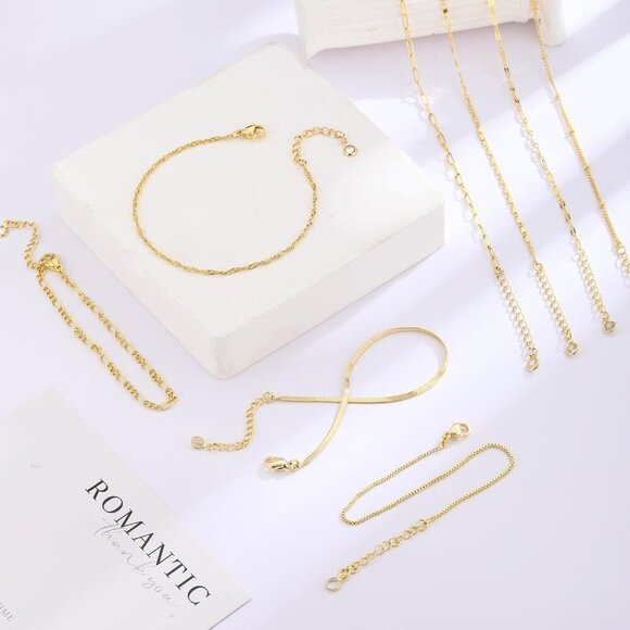 🆕 Relveo Trendy Chain Bracelet Women Gold Stackable Snake Figaro Pack Jewelry - Picture 2 of 7